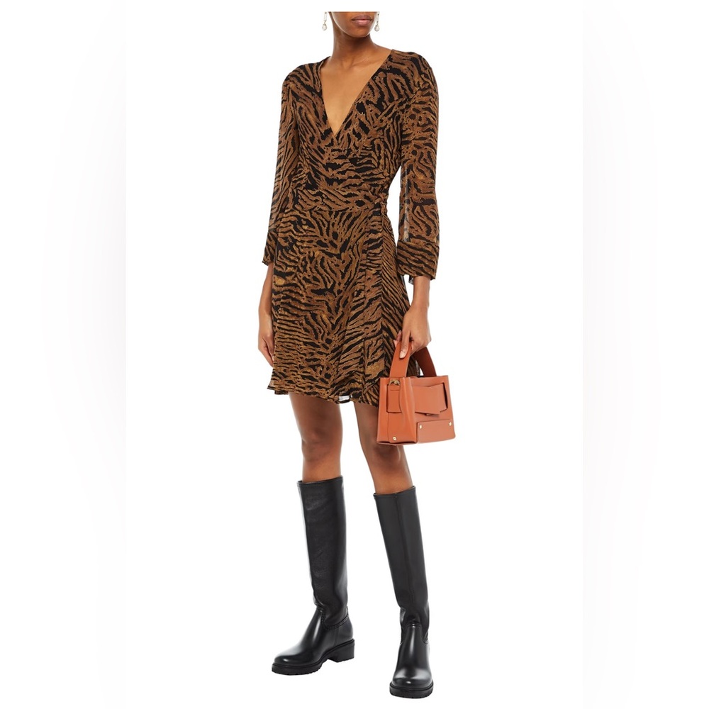 Ganni Tiger Print Georgette Wrap Mini Dress
